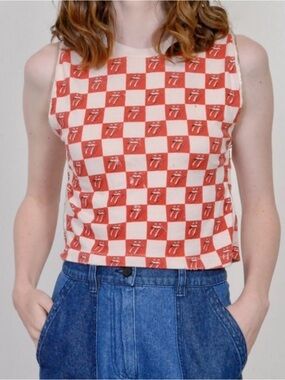Madeworn rolling stone Checkered Sleeveless zippered sides Graphic Tank Top